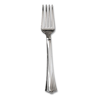 Reflections Heavyweight Plastic Utensils, Fork, Silver, 7", 40/Pack, 8 Packs/Carton