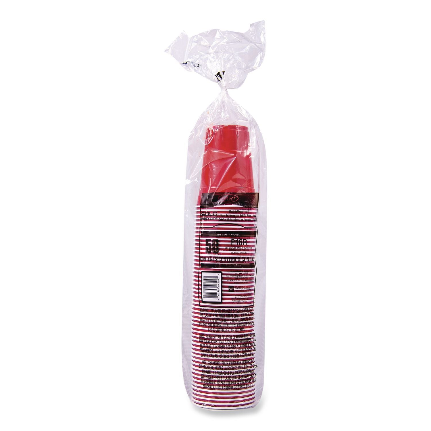 SOLO Party Plastic Cold Drink Cups, 16 oz, Red, 50/Pack