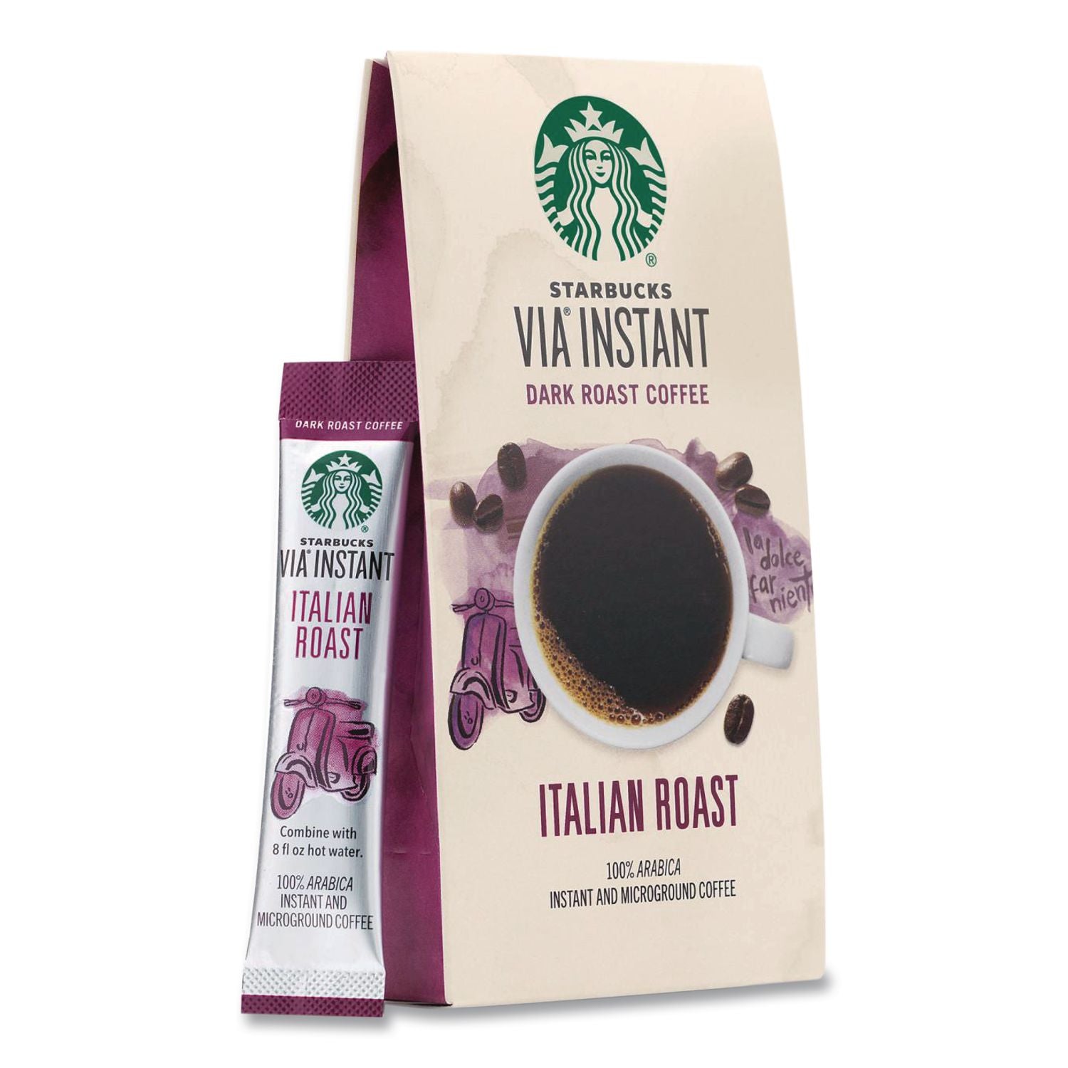 VIA Ready Brew Coffee, 0.11 oz, Italian Roast, 8/Pack, 12 Packs/Carton