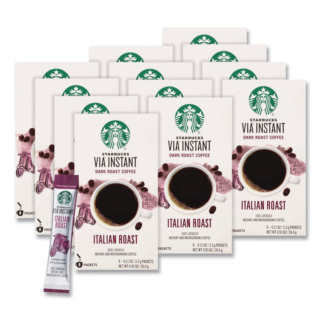 VIA Ready Brew Coffee, 0.11 oz, Italian Roast, 8 Packets/Bag, 12 Bags/Carton