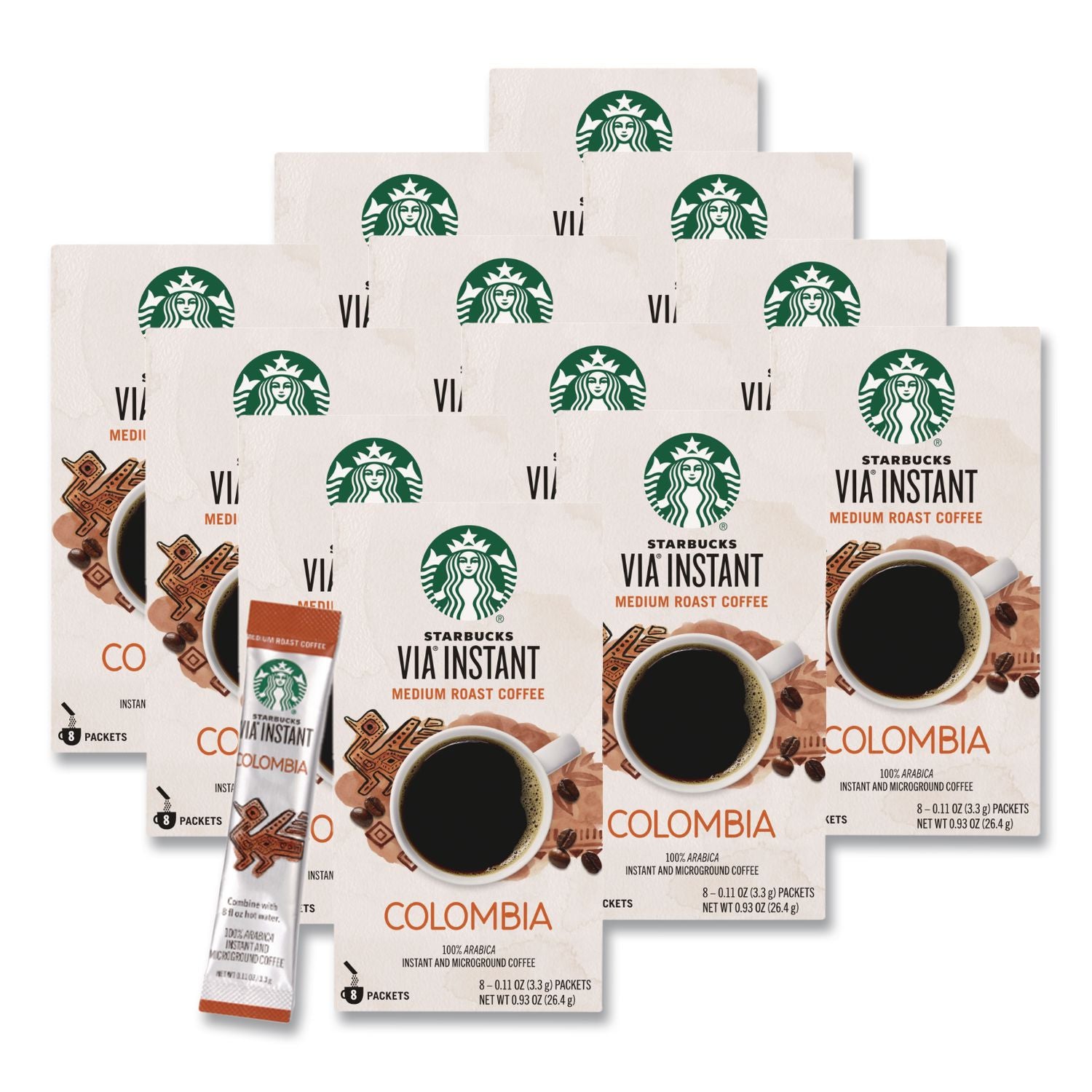 VIA Ready Brew Coffee, Colombia, 1.4 oz Packet, 8/Pack, 12 Packs/Carton