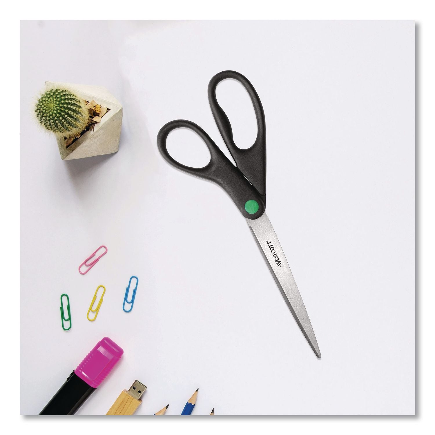 KleenEarth Scissors, 9" Long, 3.75" Cut Length, Black Straight Handle