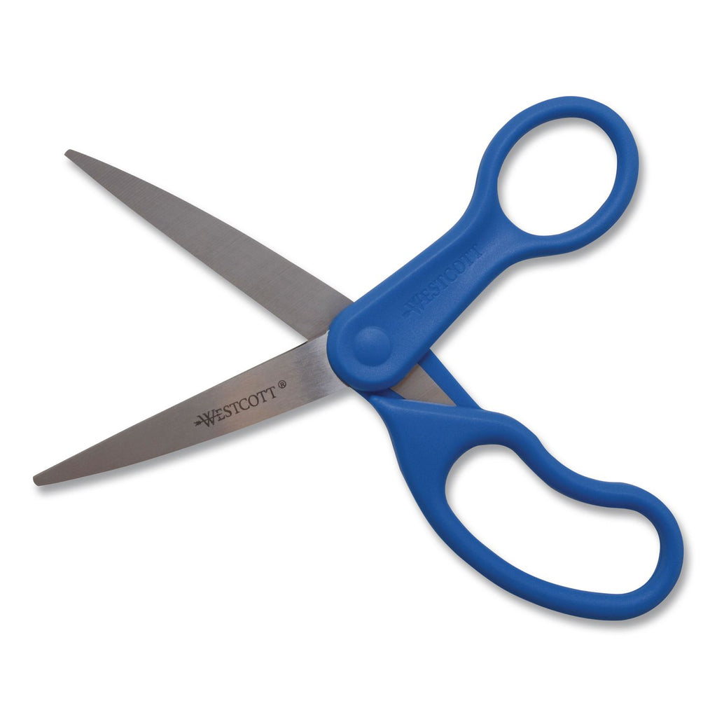 Preferred Line Stainless Steel Scissors, 8" Long, 3.5" Cut Length, Blue Straight Handle