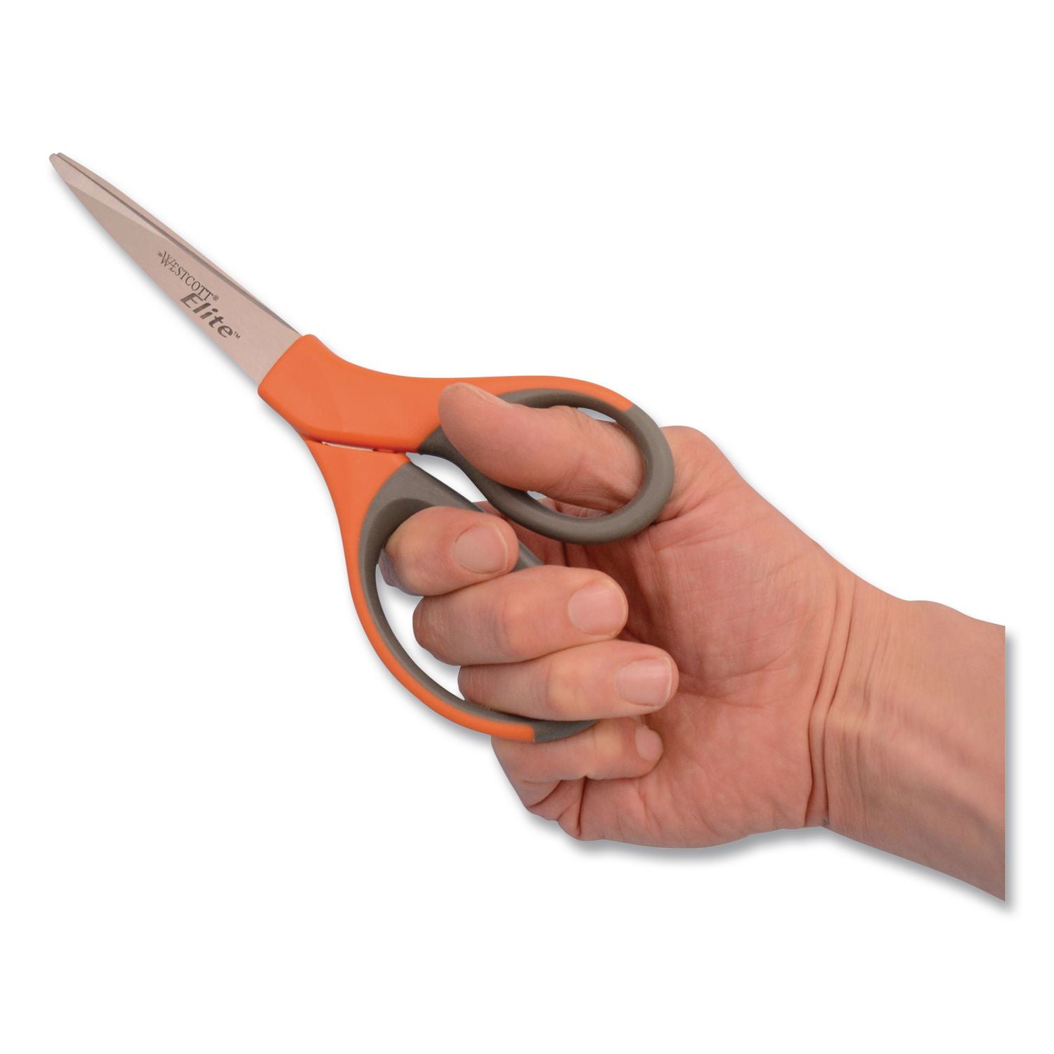 Elite Series Stainless Steel Shears, 8" Long, 3.5" Cut Length, Orange Straight Handle