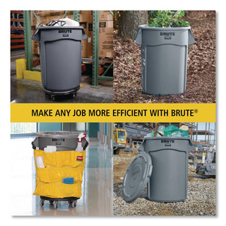 Vented Round Brute Container, 32 gal, Plastic, Red