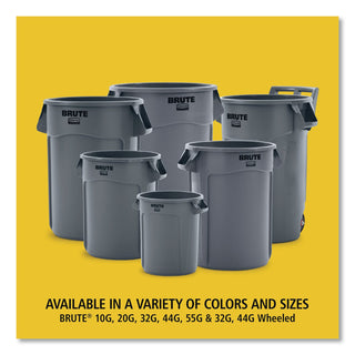Vented Round Brute Container, 44 gal, Plastic, Yellow