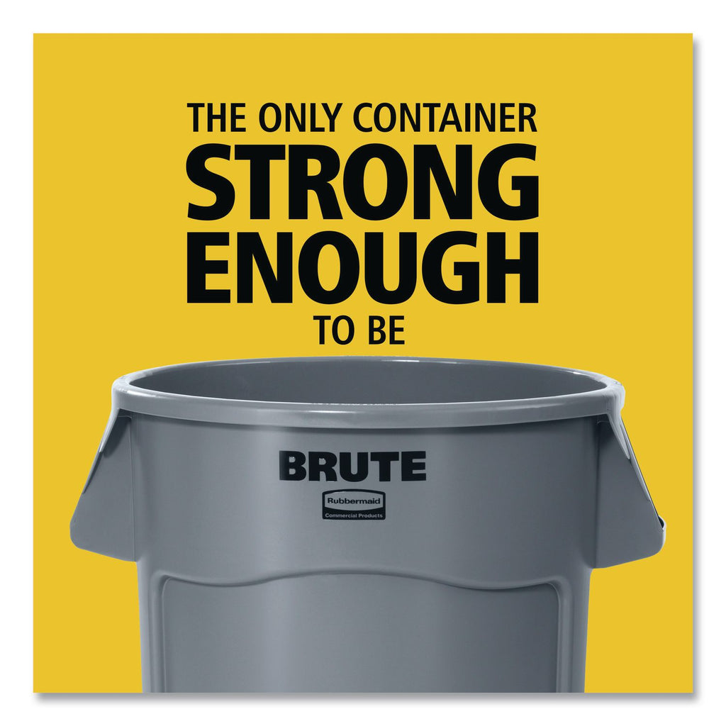 Vented Round Brute Container, 55 gal, Plastic, Gray