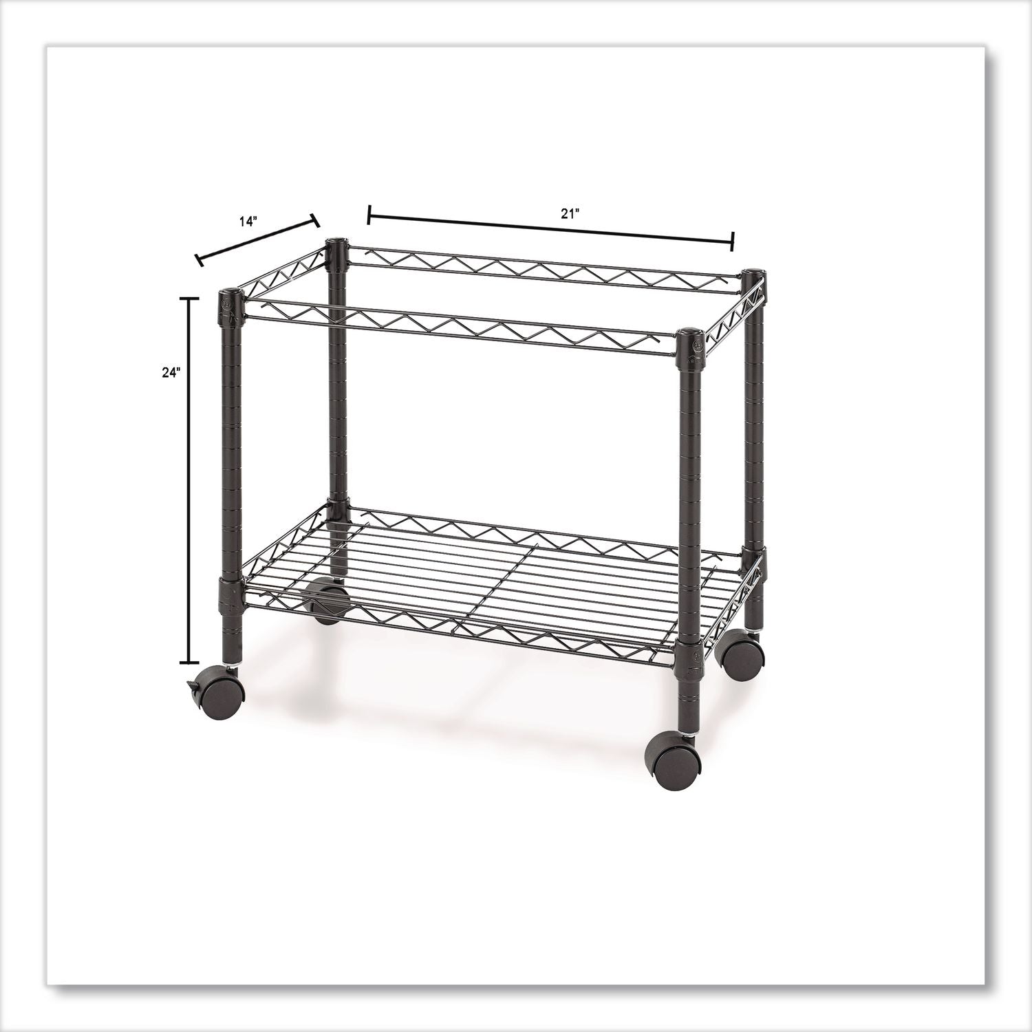 One-Tier File Cart for Side-to-Side Filing, Metal, 1 Shelf, 1 Bin, 24" x 14" x 21", Black