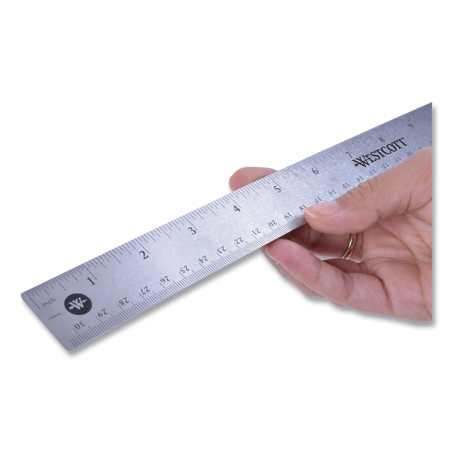 Stainless Steel Office Ruler With Non Slip Cork Base, Standard/Metric, 15" Long