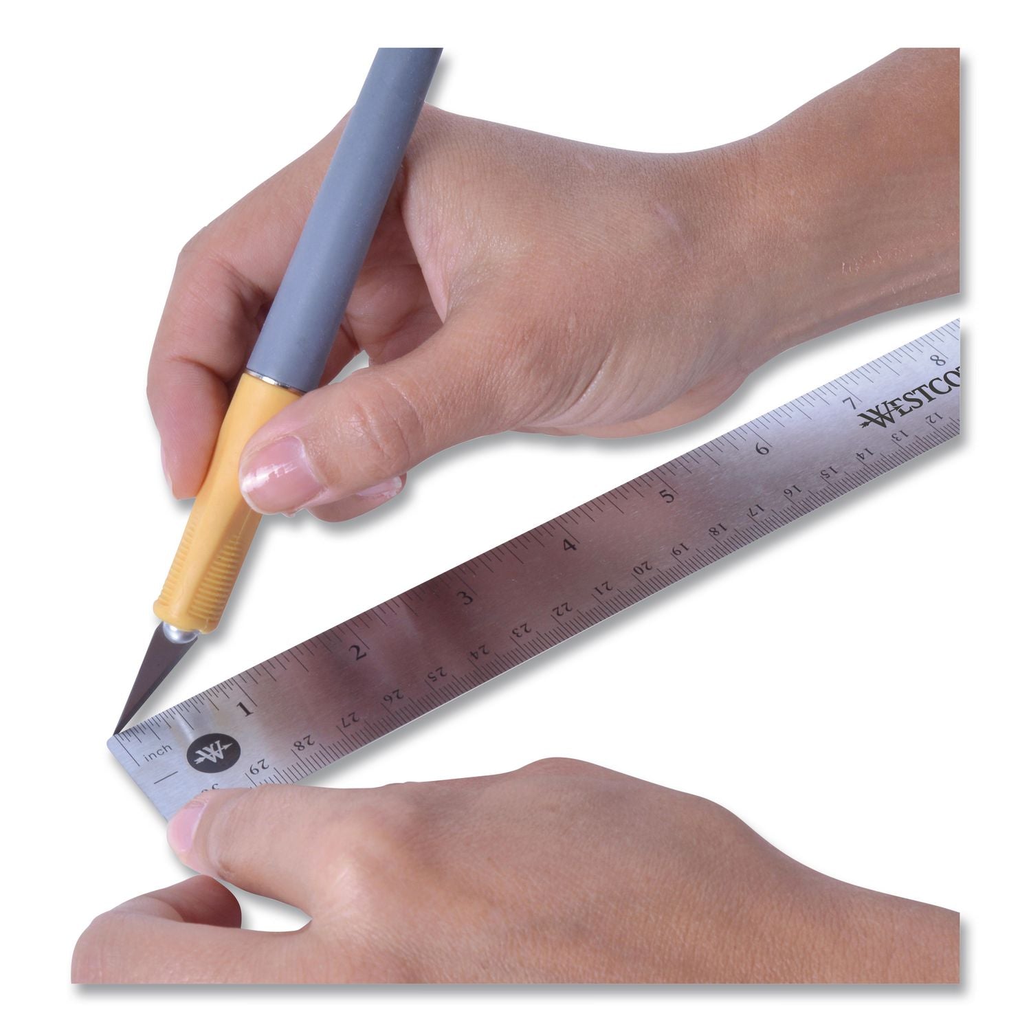 Stainless Steel Office Ruler With Non Slip Cork Base, Standard/Metric, 15" Long