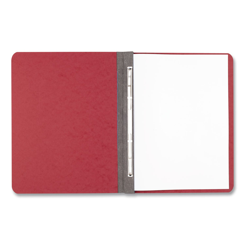Pressboard Report Cover with Tyvek Reinforced Hinge, Two-Piece Prong Fastener, 2" Capacity, 8.5 x 14, Red/Red