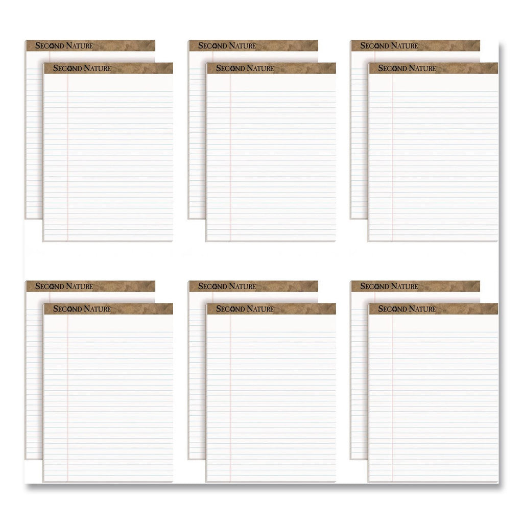 Second Nature Recycled Ruled Pads, Wide/Legal Rule, 50 White 8.5 x 11.75 Sheets, Dozen
