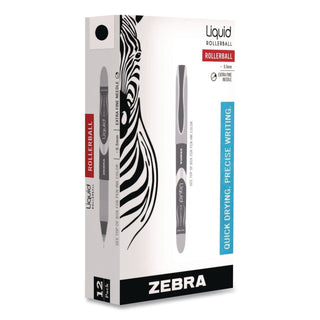 Liquid Ink Roller Ball Pen, Stick, Extra-Fine 0.5 mm, Black Ink, Black/Silver Barrel, 12/Pack