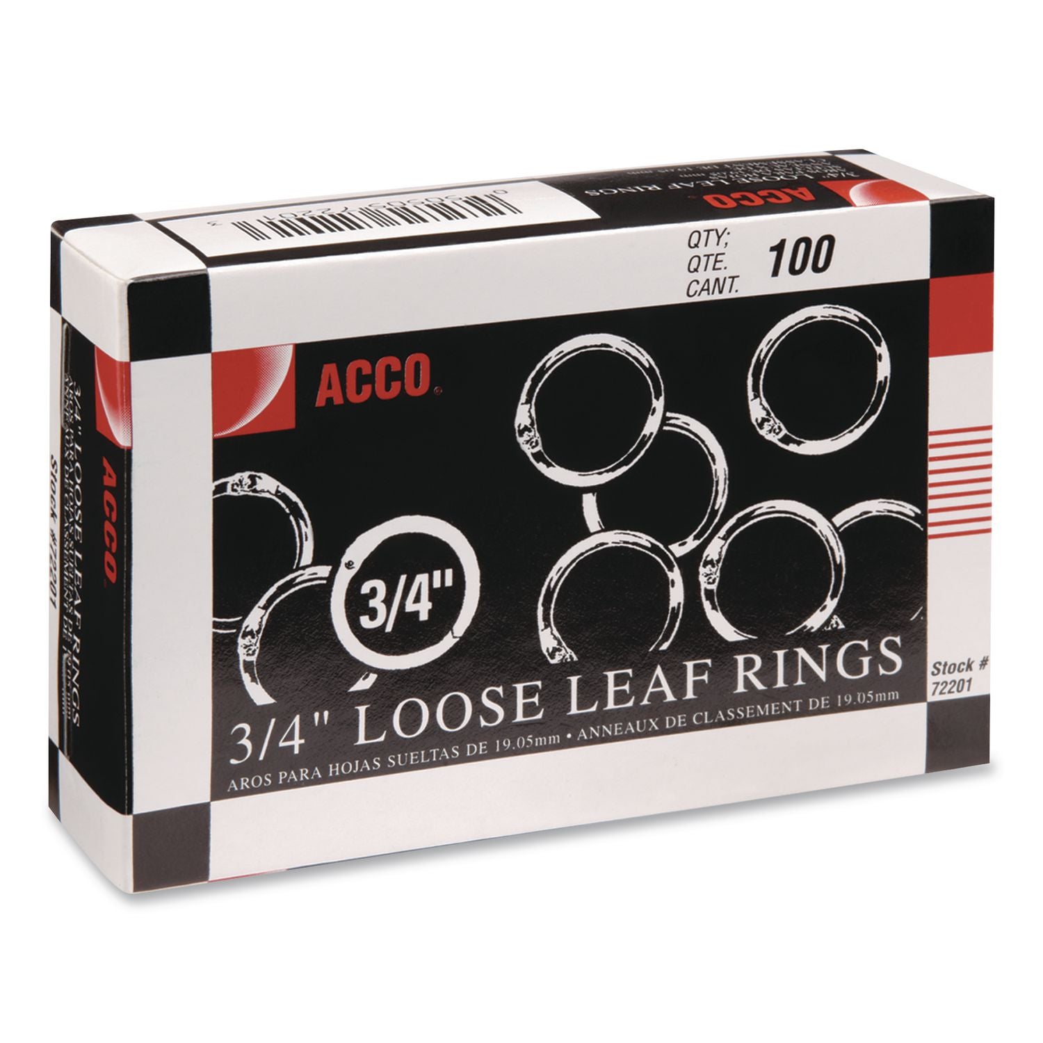 Metal Book Rings, 0.75" Diameter, 100/Box
