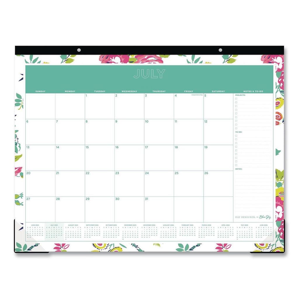Day Designer Peyton Academic Desk Pad, Floral Artwork, 22 x 17, Black Binding, Clear Corners, 12-Month (July-June): 2023-2024
