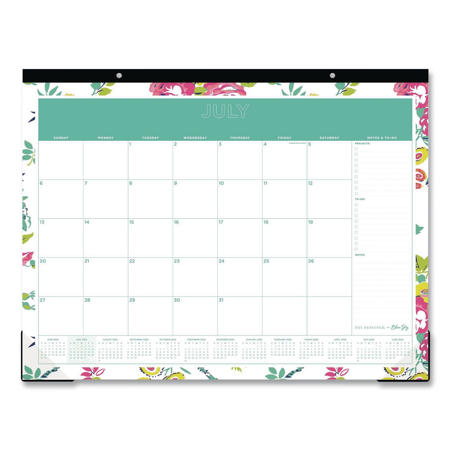 Day Designer Peyton Academic Desk Pad, Floral Artwork, 22 x 17, Black Binding, Clear Corners, 12-Month (July-June): 2023-2024