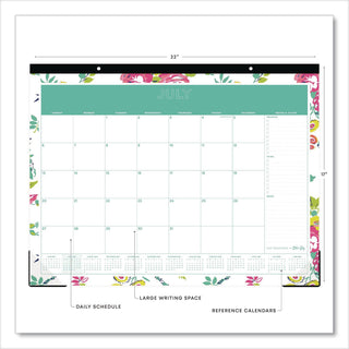 Day Designer Peyton Academic Desk Pad, Floral Artwork, 22 x 17, Black Binding, Clear Corners, 12-Month (July-June): 2023-2024