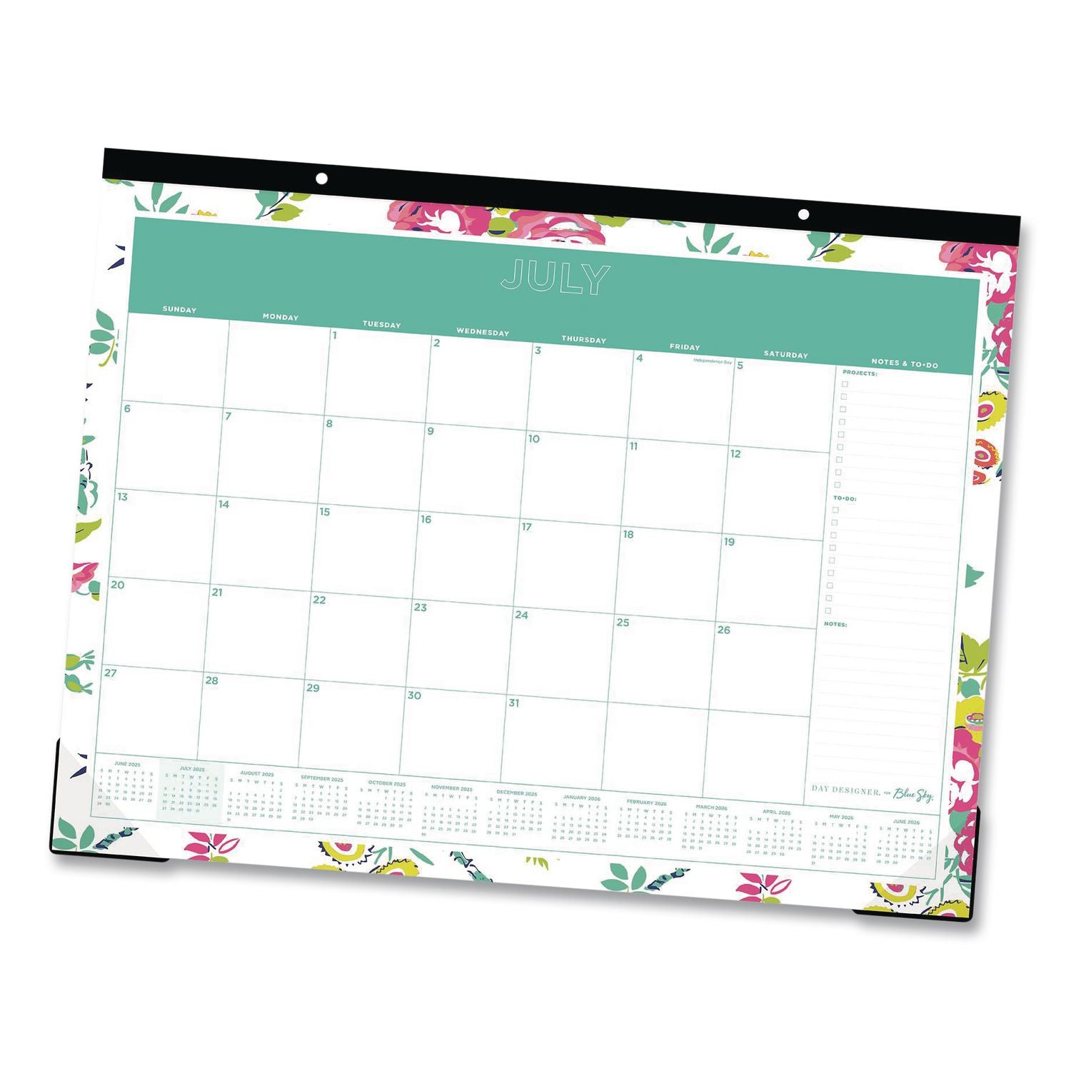 Day Designer Peyton Academic Desk Pad, Floral Artwork, 22 x 17, Black Binding, Clear Corners, 12-Month (July-June): 2023-2024