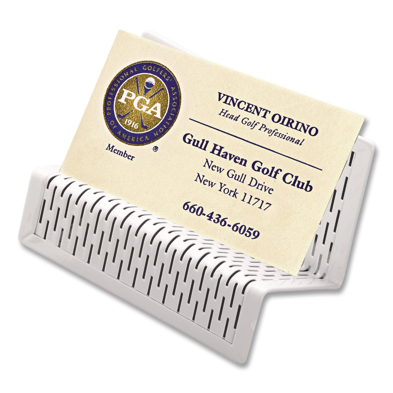 Urban Collection Punched Metal Business Card Holder, Holds 50 2 x 3.5 Cards, Perforated Steel, White