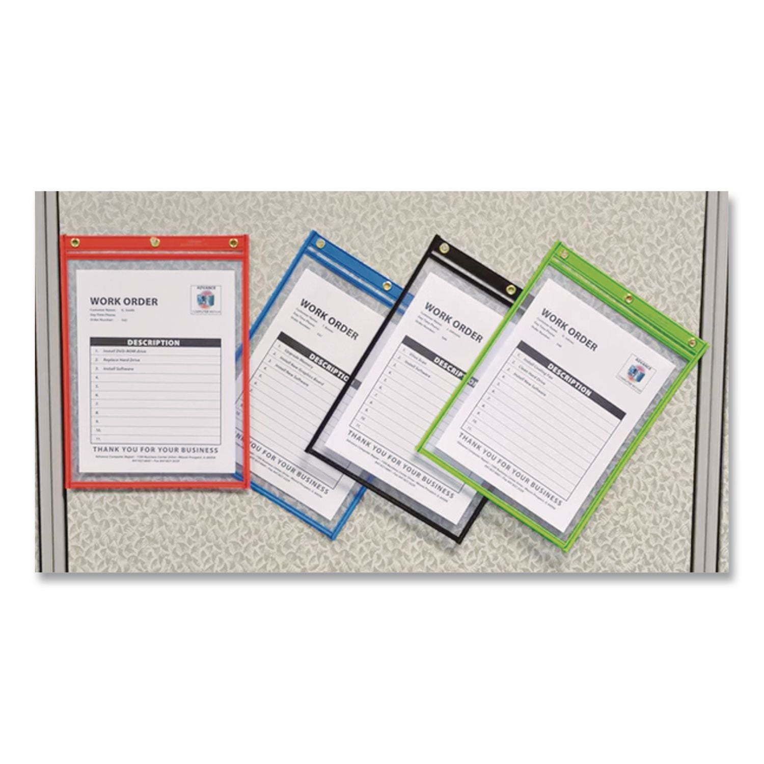 Heavy-Duty Super Heavyweight Plus Stitched Shop Ticket Holders, Clear/Assorted, 9 x 12, 20/Box