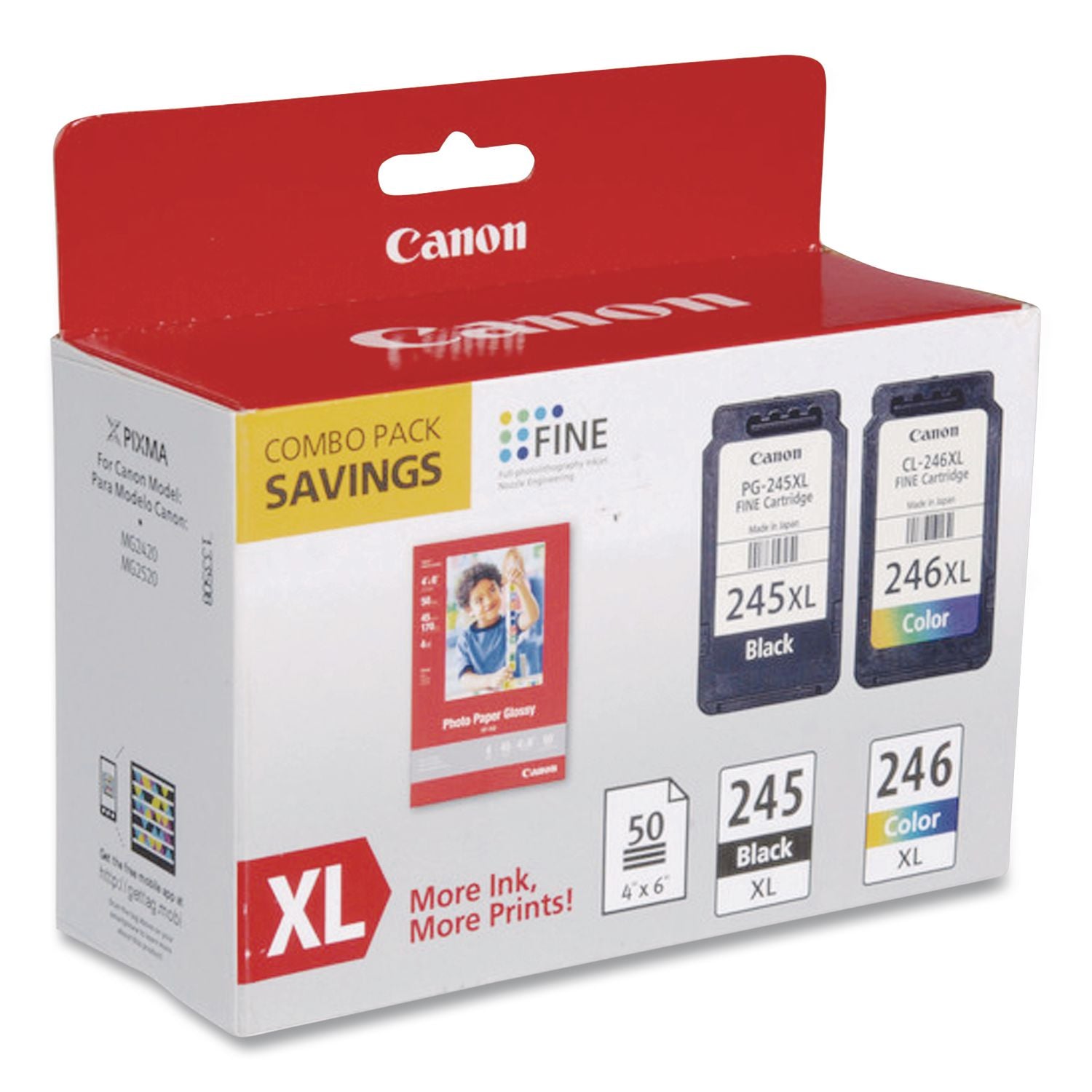 8278B005 (PG-245XL/CL-246XL) Ink/Paper Combo, 180/300 Page-Yield, Black/Tri-Color
