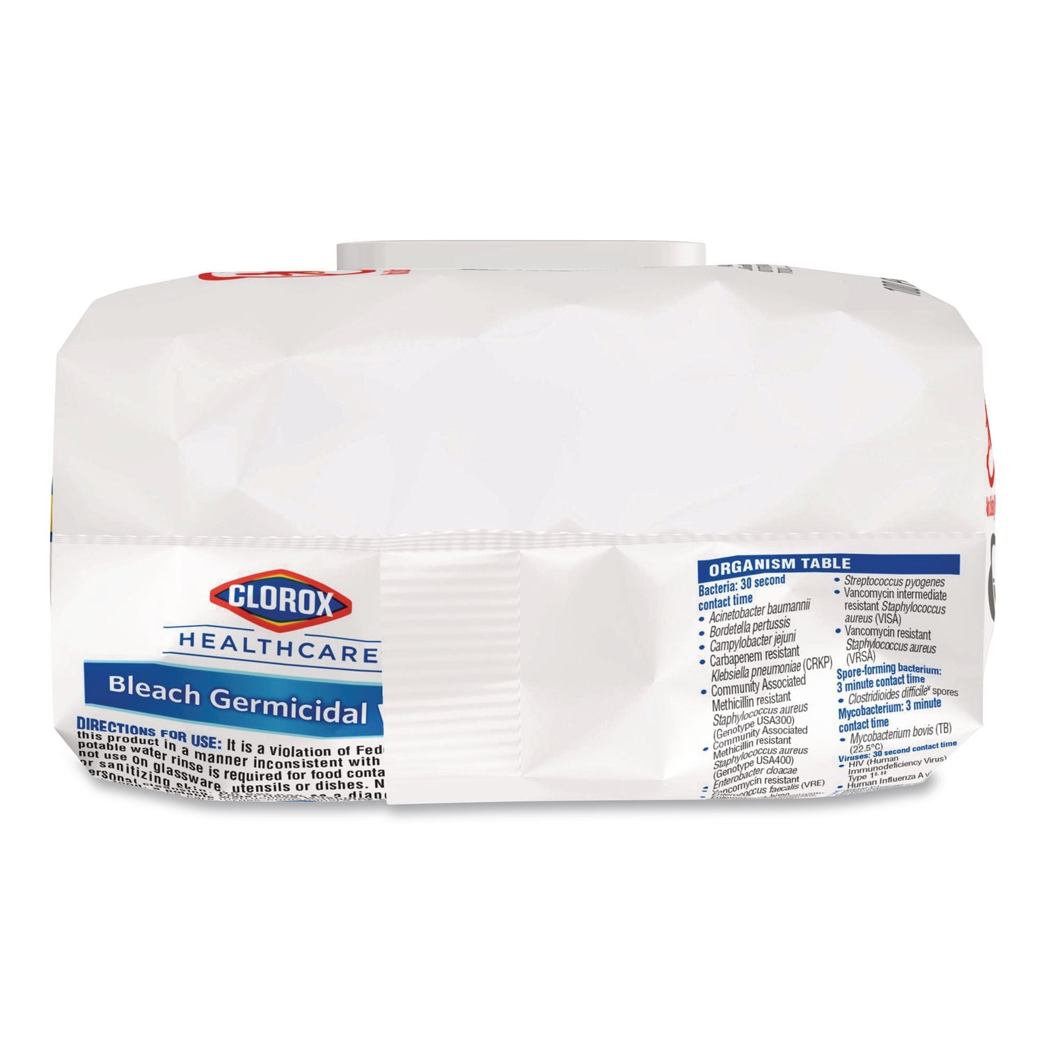 Bleach Germicidal Wipes, 1-Ply, 6.75 x 9, Unscented, White, 100 Wipes/Flat Pack, 6 Packs/Carton