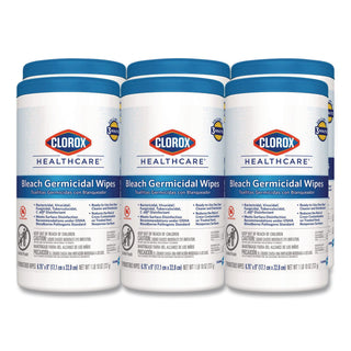 Bleach Germicidal Wipes, 1-Ply, 6.75 x 9, Unscented, White, 70/Canister