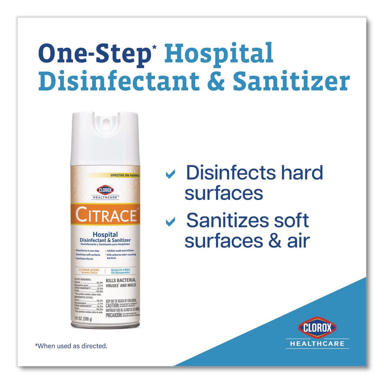 Citrace Hospital Disinfectant and Deodorizer, Citrus, 14 oz Aerosol Spray, 12/Carton