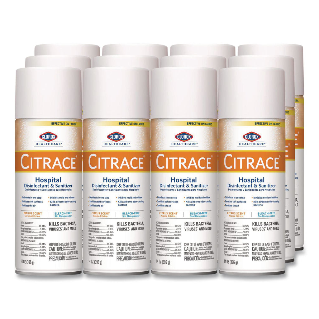 Citrace Hospital Disinfectant and Deodorizer, Citrus, 14 oz Aerosol Spray, 12/Carton