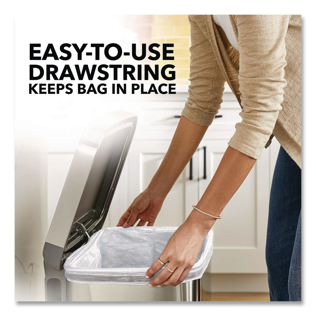 OdorShield Tall Kitchen Drawstring Bags, 13 gal, 0.78 mil, 24" x 27.38", White, 40 Bags/Box, 6 Boxes/Carton