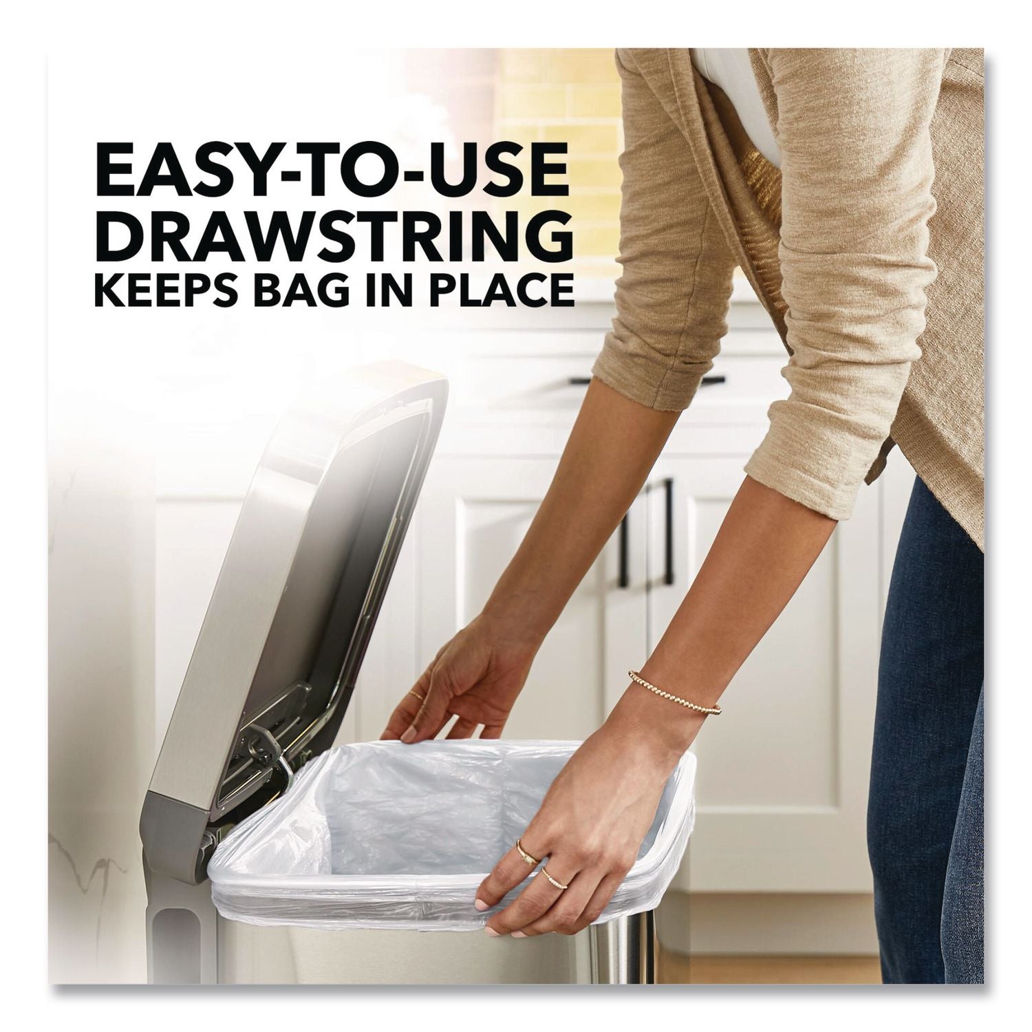 OdorShield Tall Kitchen Drawstring Bags, 13 gal, 0.78 mil, 24" x 27.38", White, 40 Bags/Box, 6 Boxes/Carton