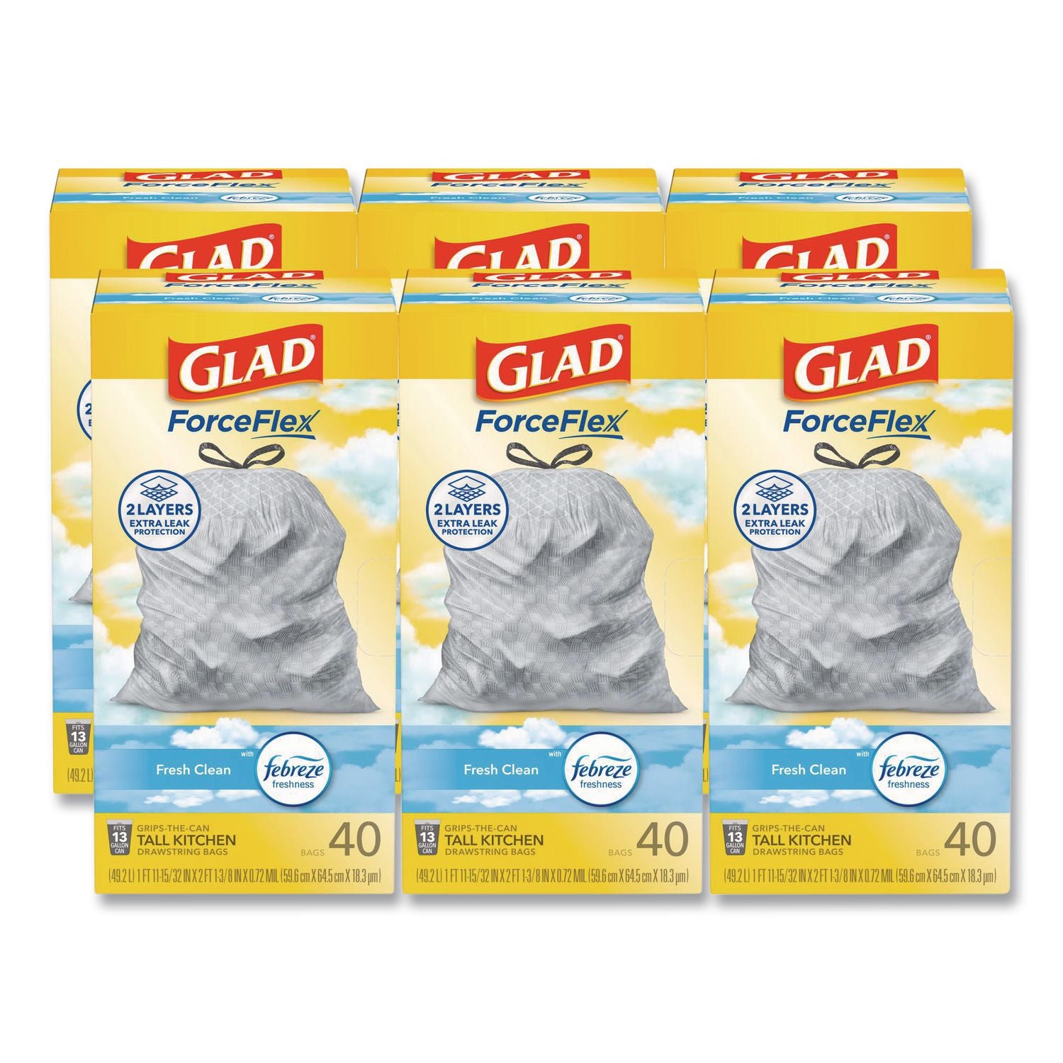OdorShield Tall Kitchen Drawstring Bags, 13 gal, 0.78 mil, 24" x 27.38", White, 40 Bags/Box, 6 Boxes/Carton