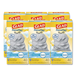 OdorShield Tall Kitchen Drawstring Bags, 13 gal, 0.78 mil, 24" x 27.38", White, 40 Bags/Box, 6 Boxes/Carton