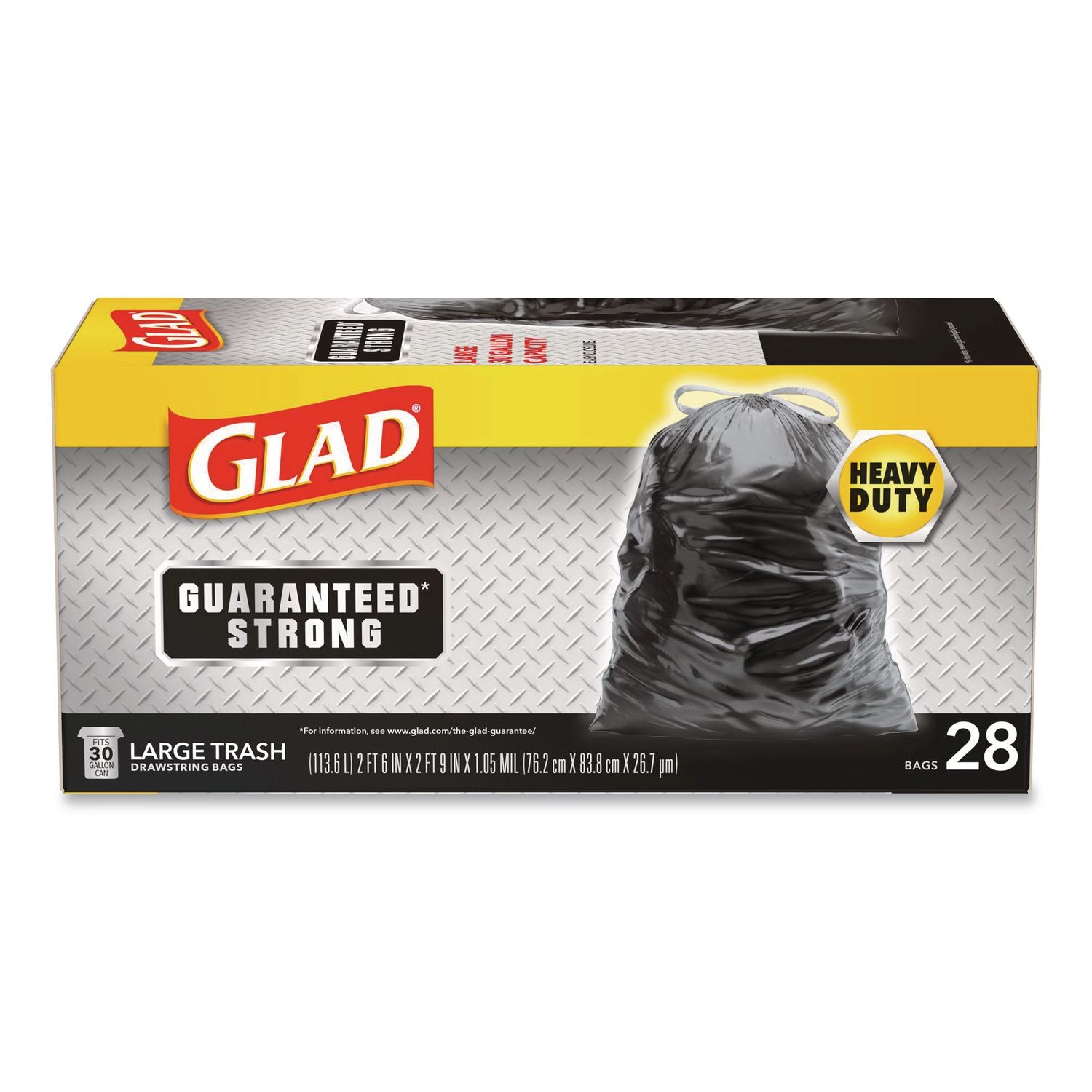 Drawstring Large Trash Bags, 30 gal, 1.05 mil, 30" x 33", Black, 15 Bags/Box, 6 Boxes/Carton