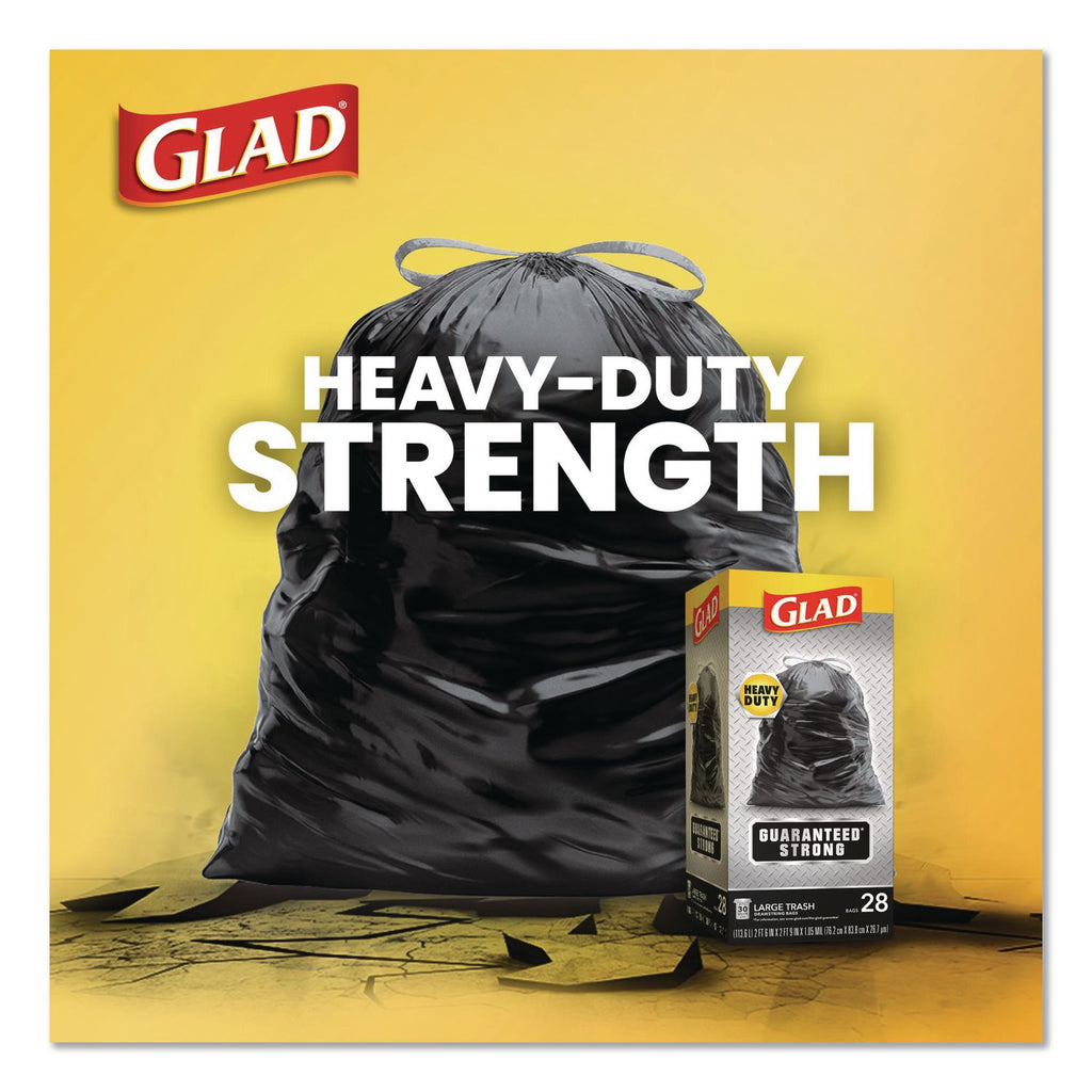 Drawstring Large Trash Bags, 30 gal, 1.05 mil, 30" x 33", Black, 15 Bags/Box, 6 Boxes/Carton