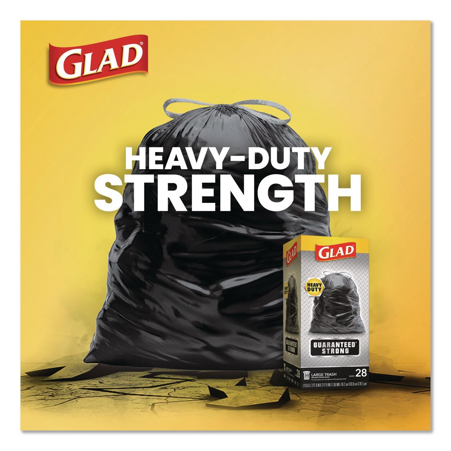 Drawstring Large Trash Bags, 30 gal, 1.05 mil, 30" x 33", Black, 15 Bags/Box, 6 Boxes/Carton