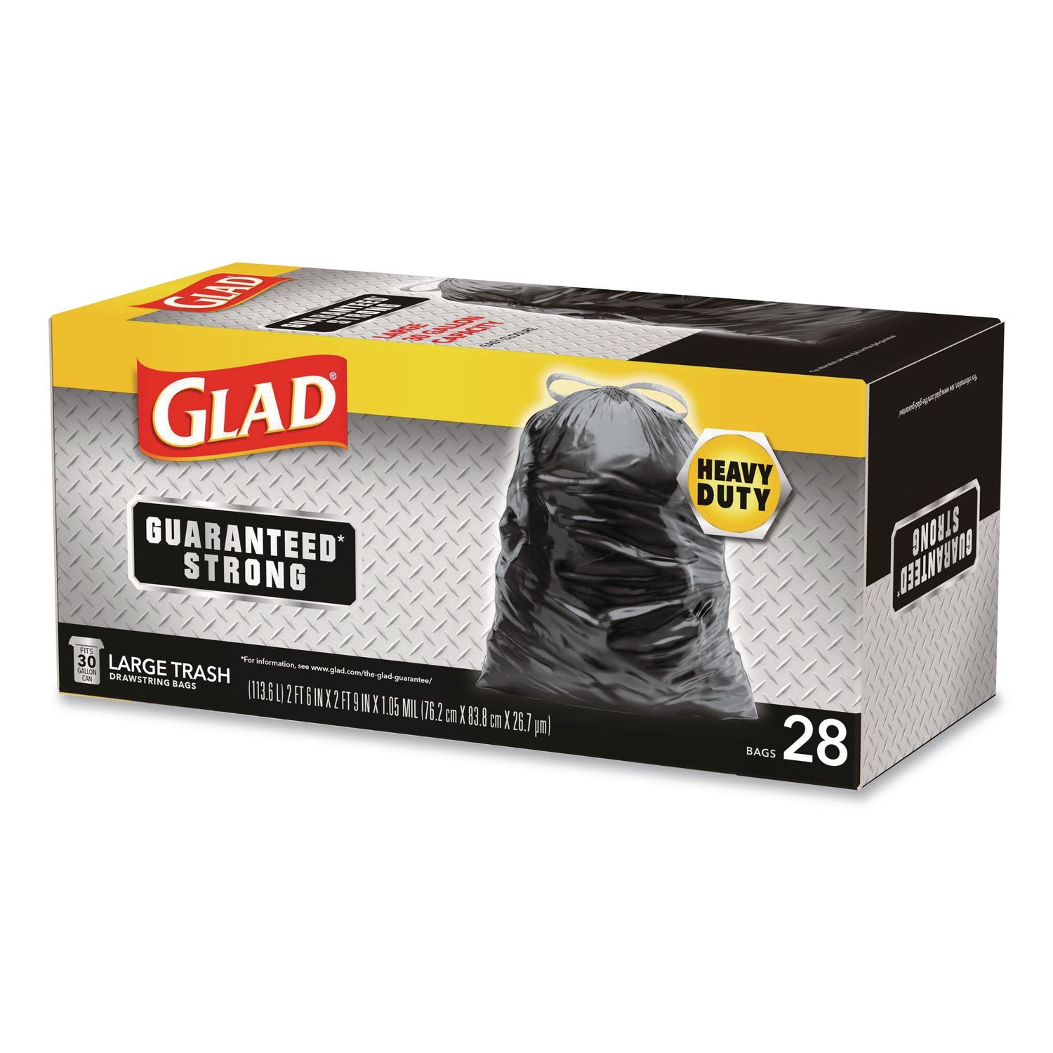 Drawstring Large Trash Bags, 30 gal, 1.05 mil, 30" x 33", Black, 15 Bags/Box, 6 Boxes/Carton