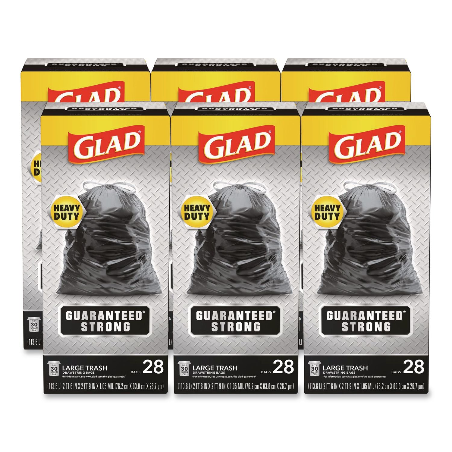 Drawstring Large Trash Bags, 30 gal, 1.05 mil, 30" x 33", Black, 15 Bags/Box, 6 Boxes/Carton