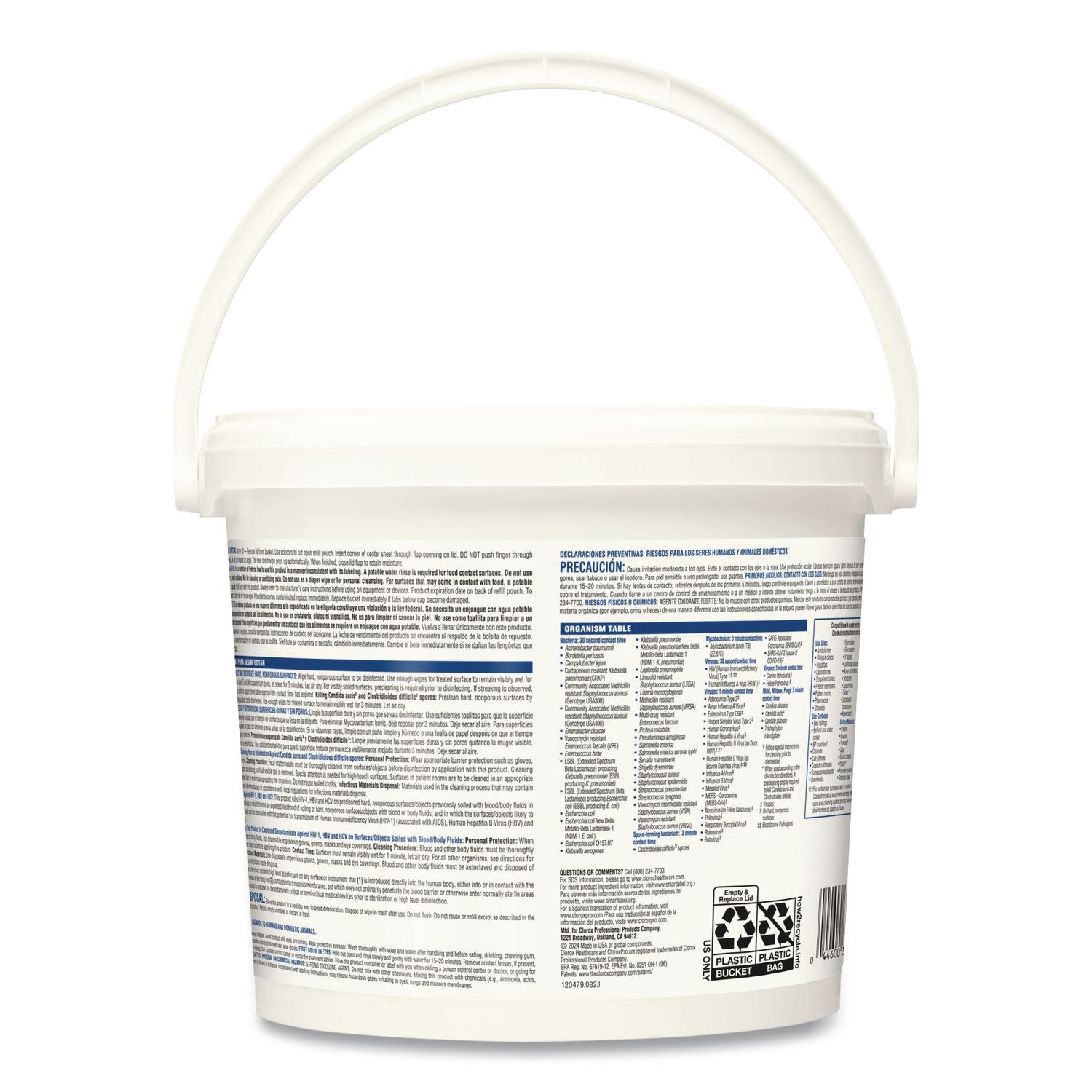 Bleach Germicidal Wipes, 1-Ply, 12 x 12, Unscented, White, 110/Canister, 2 Canisters/Carton