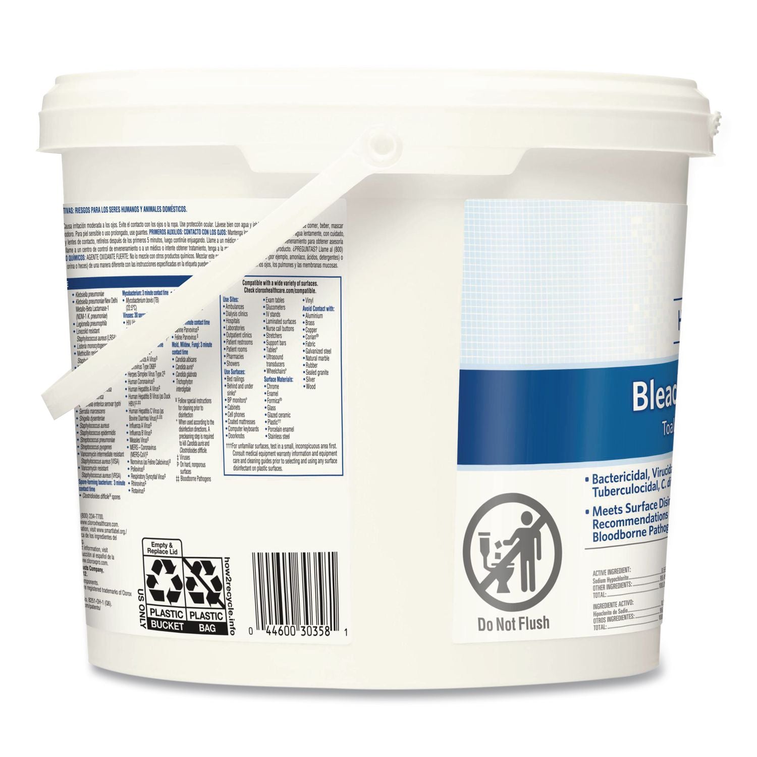 Bleach Germicidal Wipes, 1-Ply, 12 x 12, Unscented, White, 110/Canister, 2 Canisters/Carton