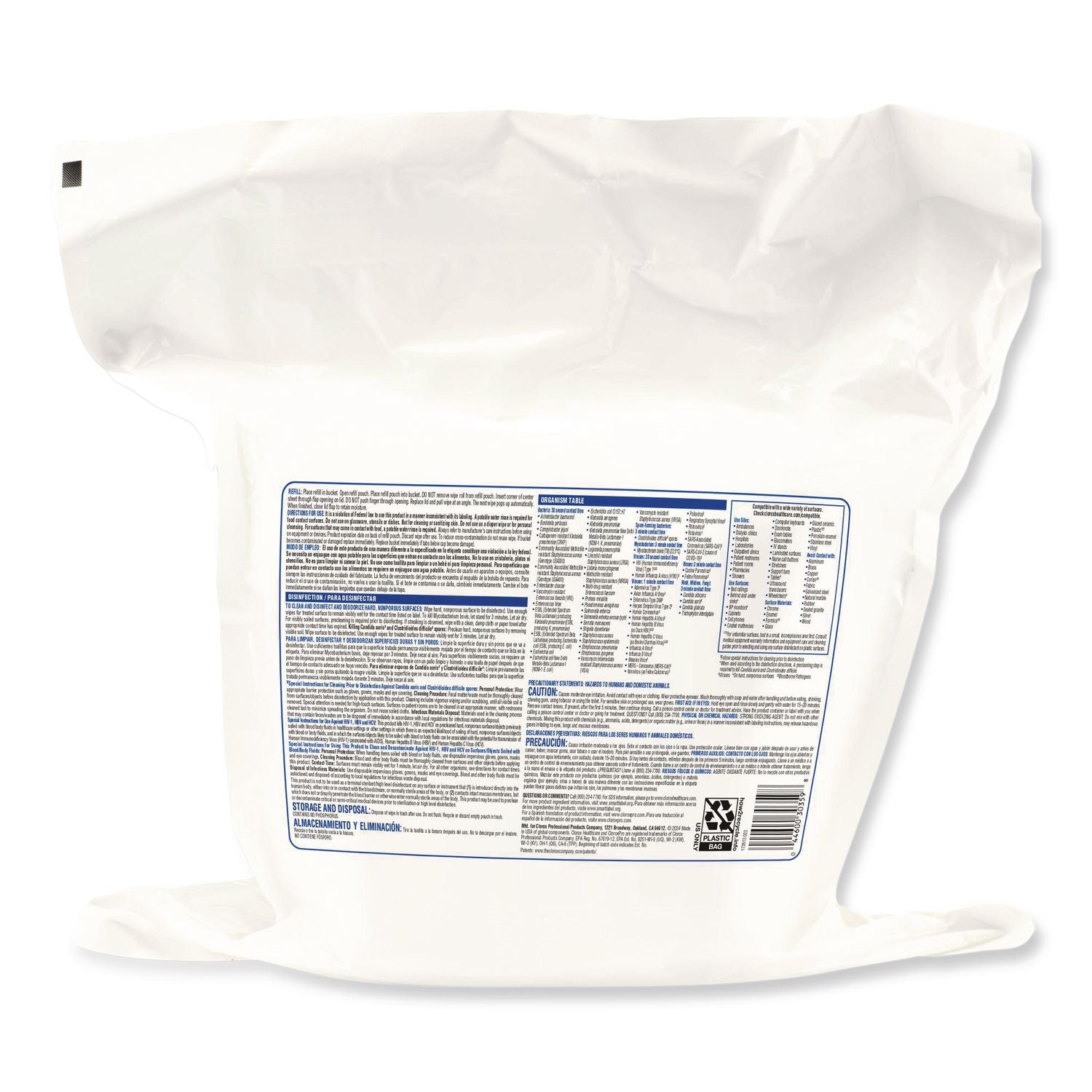 Bleach Germicidal Wipes, 1-Ply, 12 x 12, Unscented, White, 110/Refill, 2 Refills/Carton