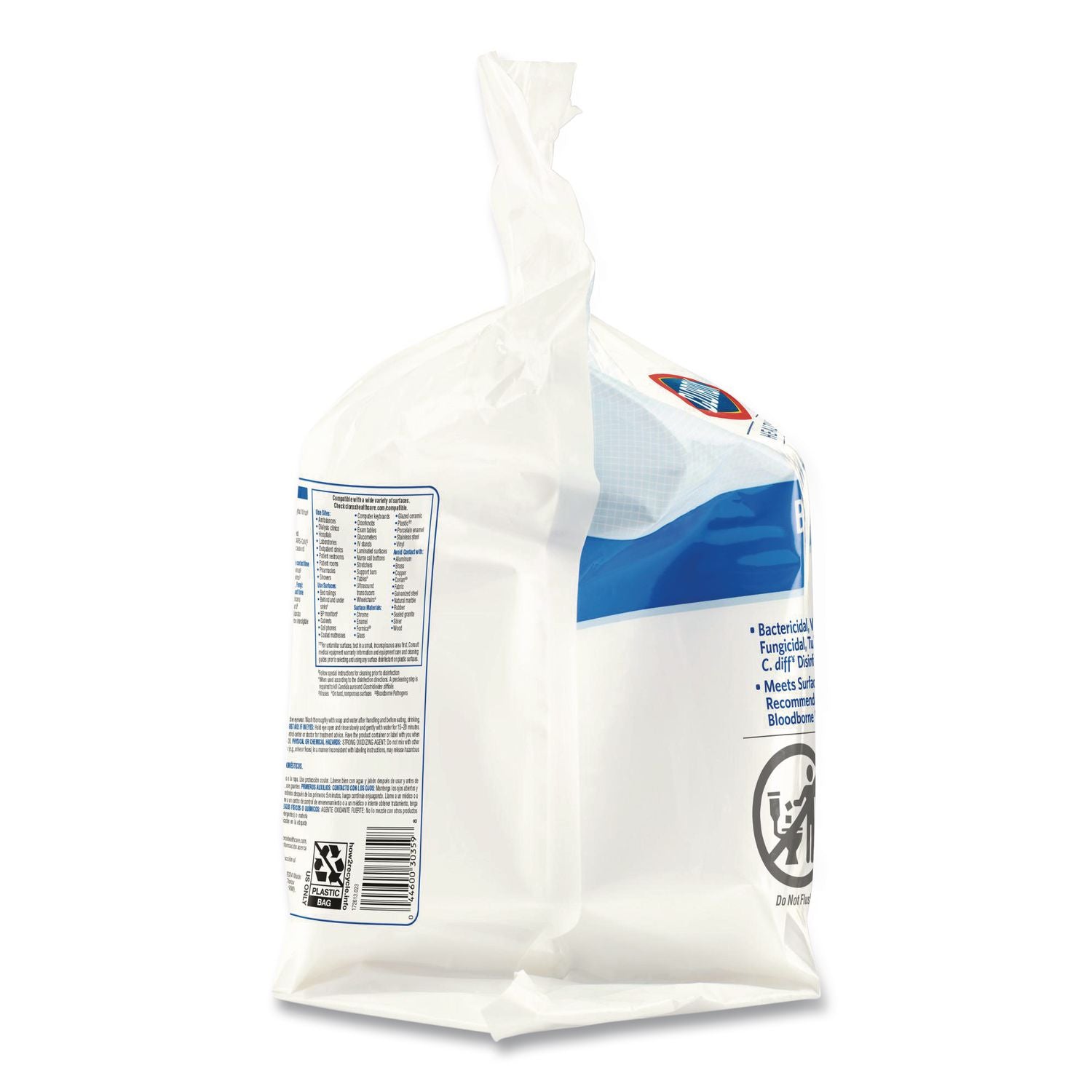 Bleach Germicidal Wipes, 1-Ply, 12 x 12, Unscented, White, 110/Refill, 2 Refills/Carton