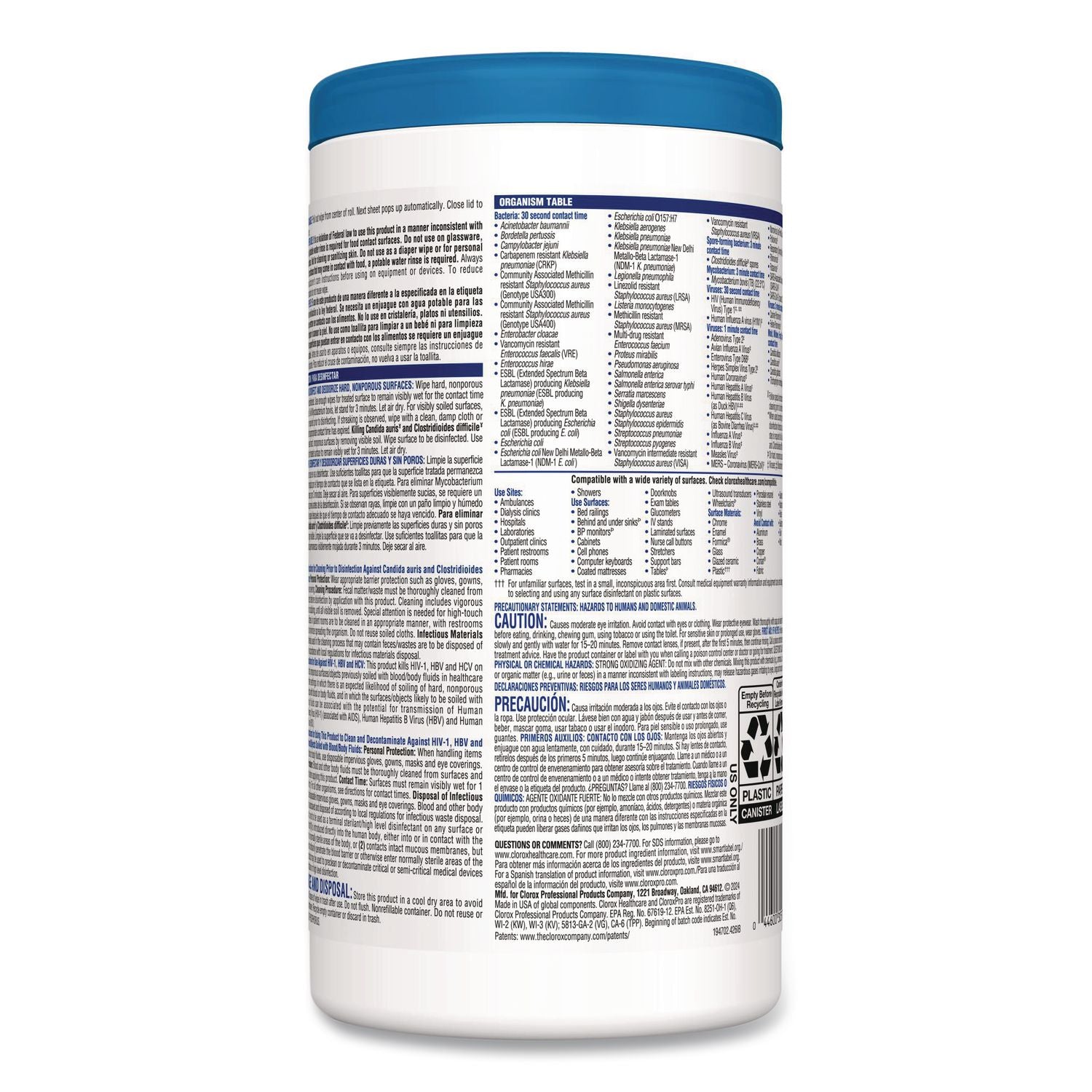 Bleach Germicidal Wipes, 1-Ply, 6 x 5, Unscented, White, 150/Canister, 6 Canisters/Carton