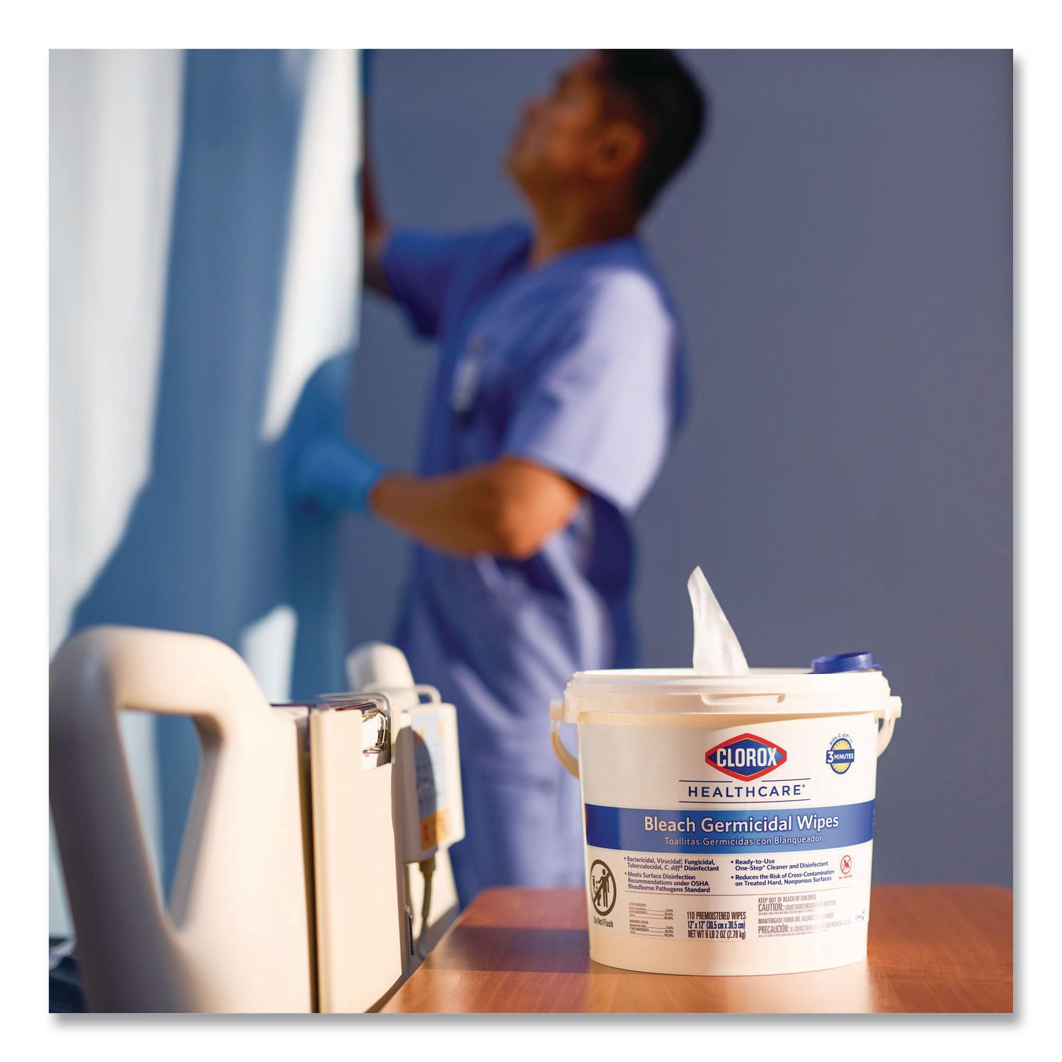 Bleach Germicidal Wipes, 1-Ply, 6 x 5, Unscented, White, 150/Canister, 6 Canisters/Carton
