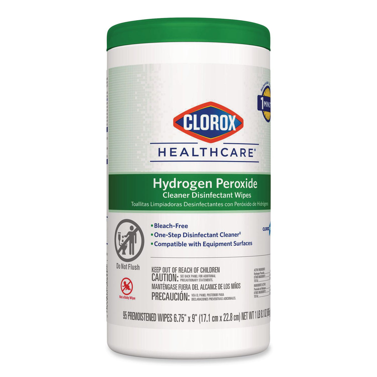 Hydrogen Peroxide Cleaner Disinfectant Wipes, 9 x 6.75, Unscented, White, 95/Canister, 6 Canisters/Carton