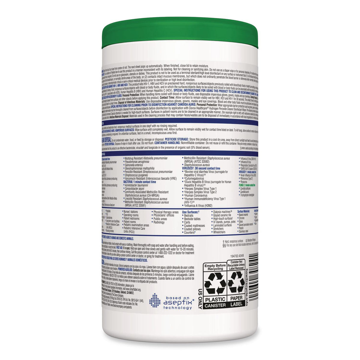 Hydrogen Peroxide Cleaner Disinfectant Wipes, 9 x 6.75, Unscented, White, 95/Canister, 6 Canisters/Carton