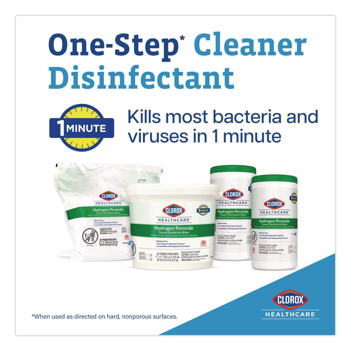 Hydrogen Peroxide Cleaner Disinfectant Wipes, 9 x 6.75, Unscented, White, 95/Canister, 6 Canisters/Carton