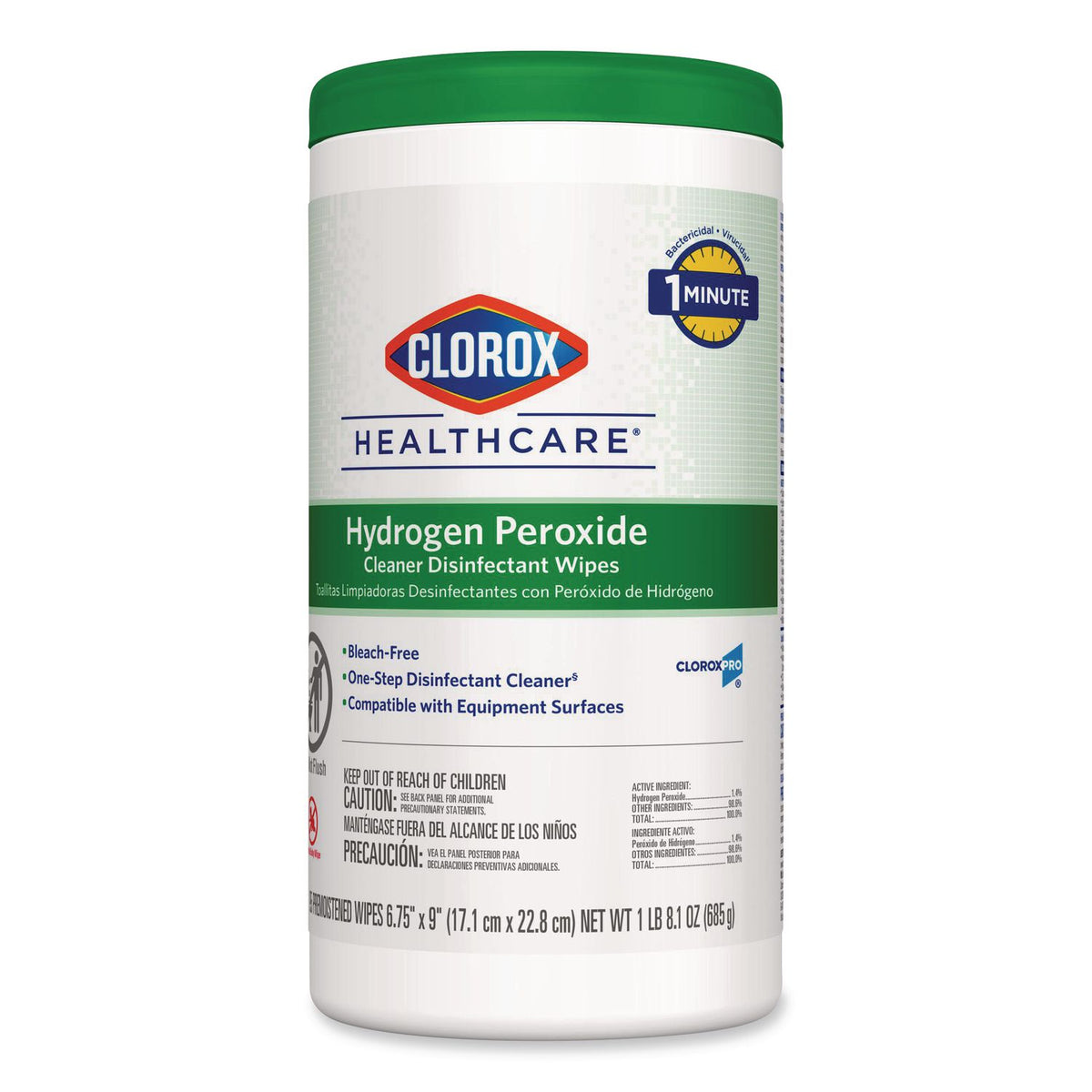 Hydrogen Peroxide Cleaner Disinfectant Wipes, 9 x 6.75, Unscented, White, 95/Canister, 6 Canisters/Carton