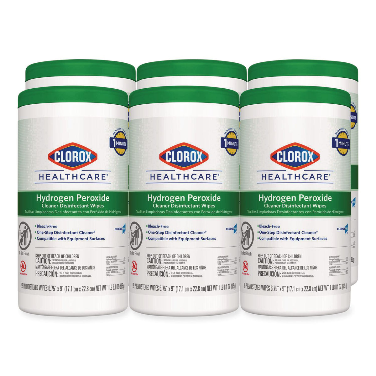 Hydrogen Peroxide Cleaner Disinfectant Wipes, 9 x 6.75, Unscented, White, 95/Canister, 6 Canisters/Carton