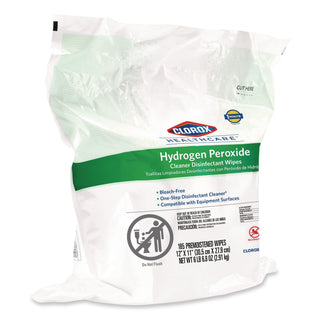 Hydrogen Peroxide Cleaner Disinfectant Wipes, 12 x 11, Unscented, White, 185/Pack, 2 Packs/Carton